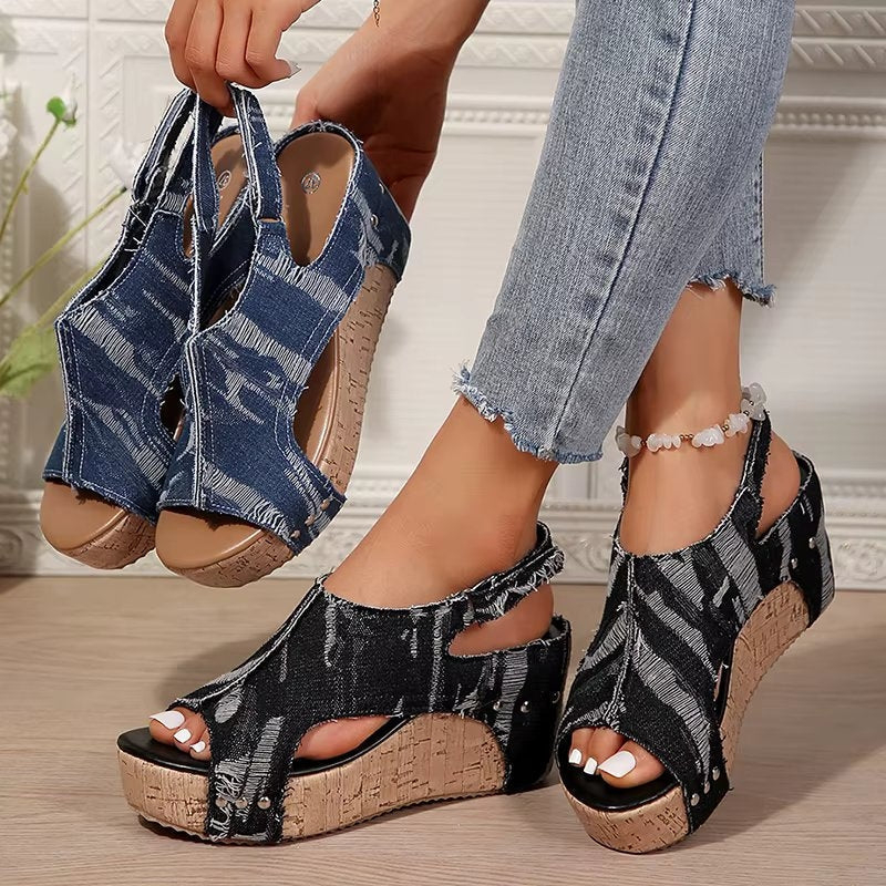 Demi™ | Cork Denim Wedge Sandals