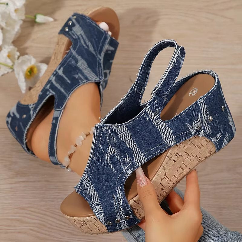 Demi™ | Cork Denim Wedge Sandals