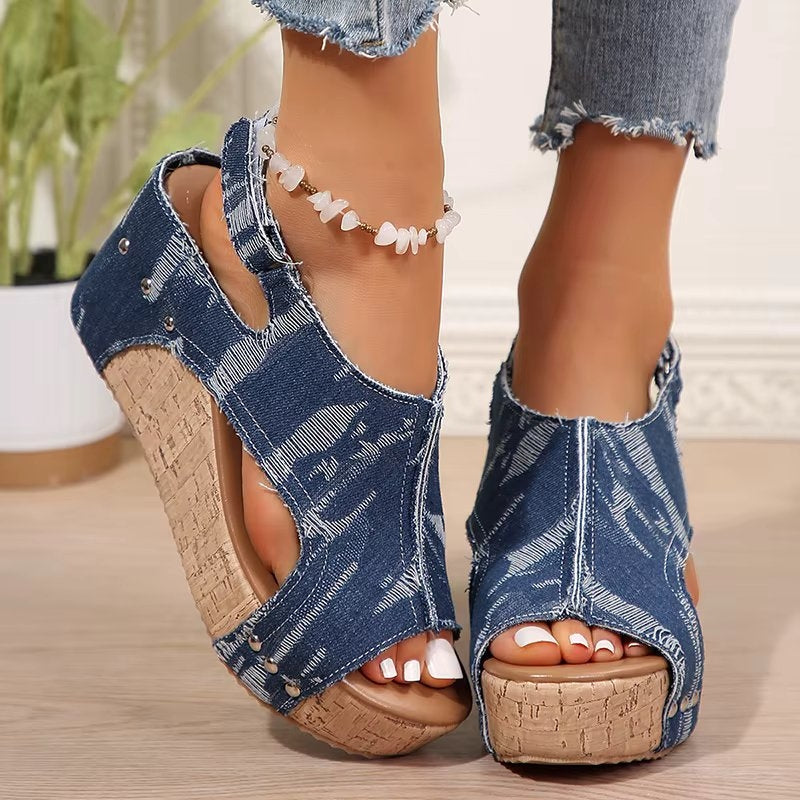Demi™ | Cork Denim Wedge Sandals