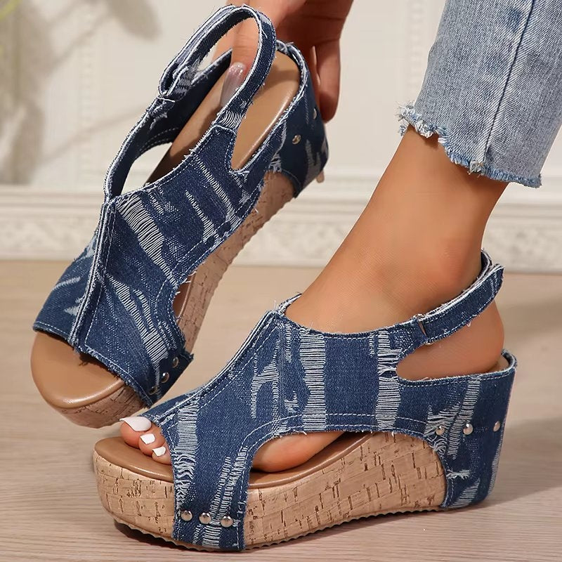 Demi™ | Cork Denim Wedge Sandals