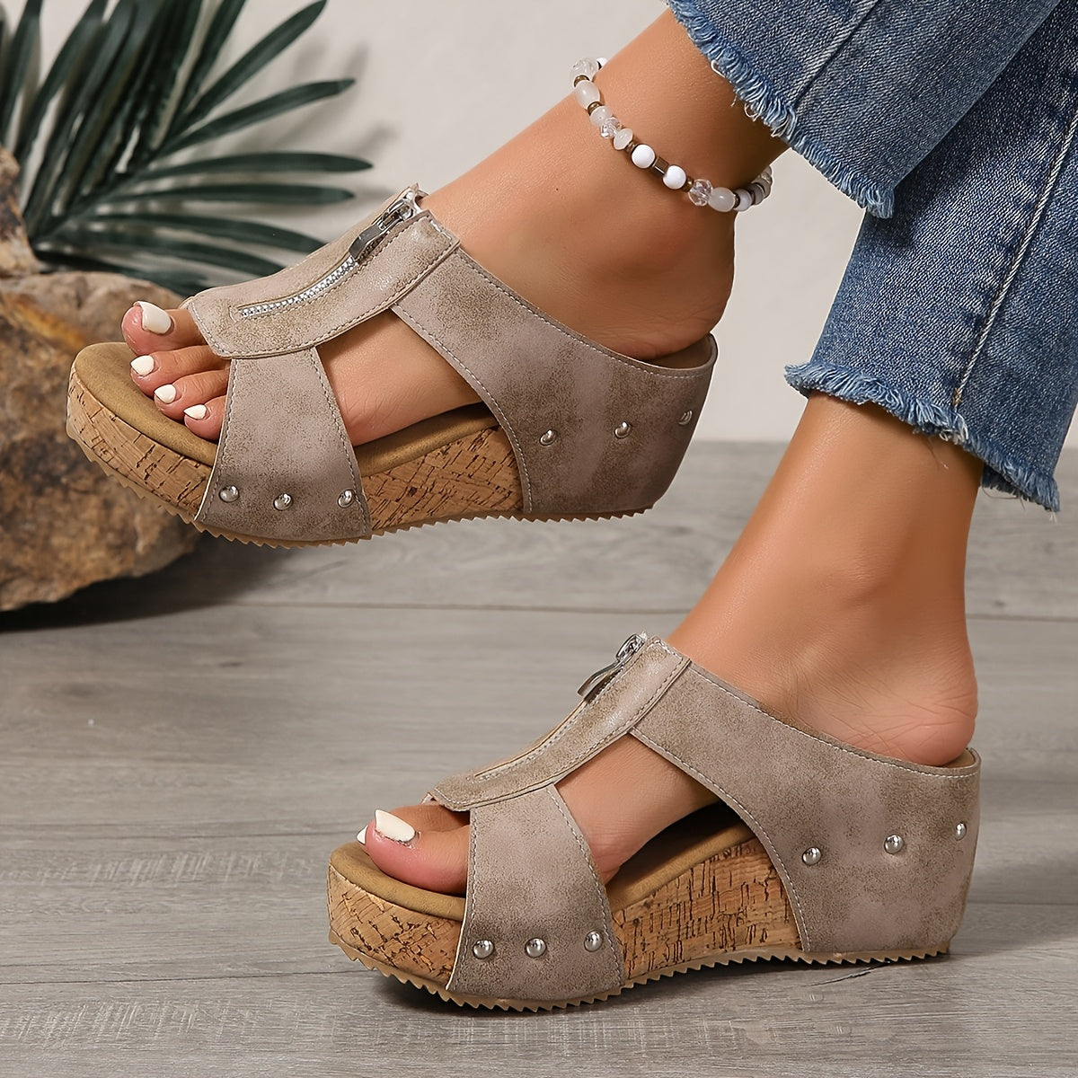 Vintage Style Women's Platform Sandals: Liora Zip Wedge Sandals