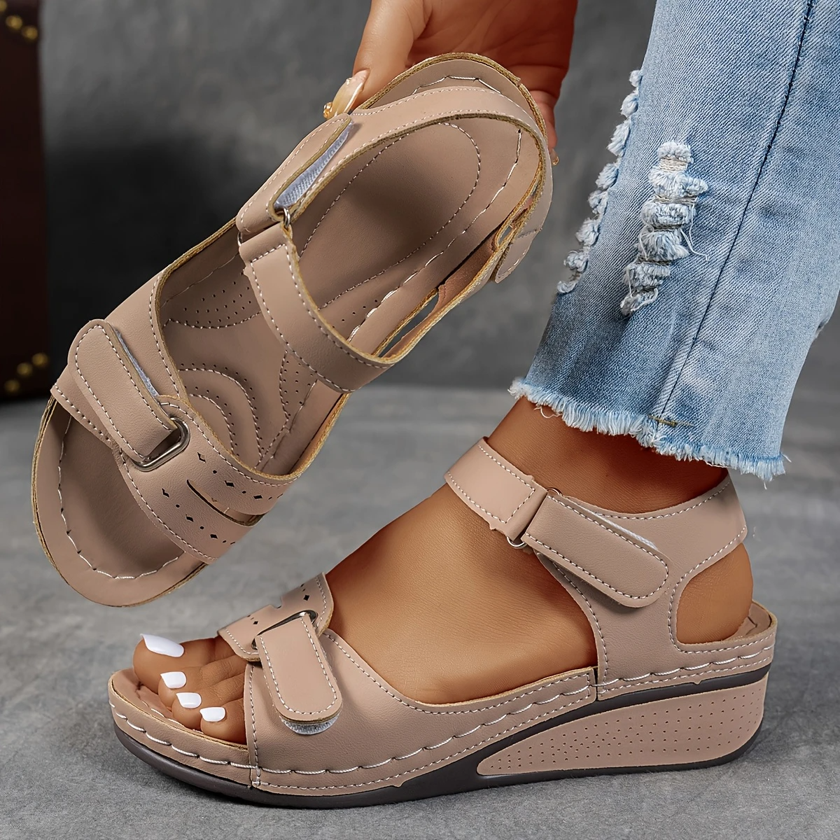 Wedge Platform Sandals with Adjustable Strap