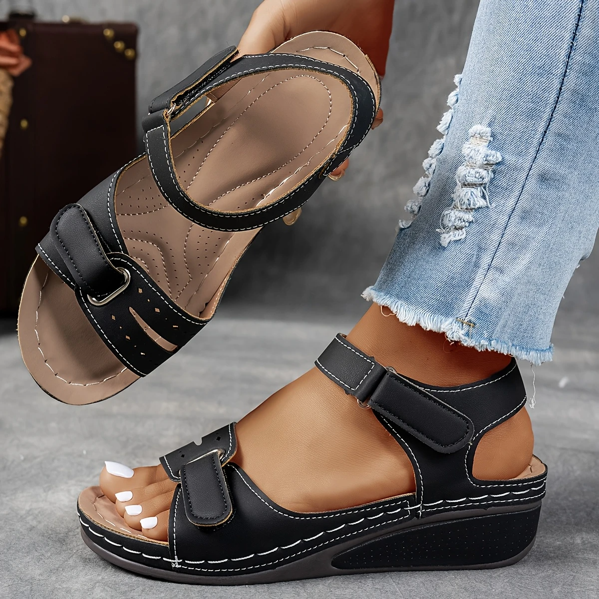 Wedge Platform Sandals with Adjustable Strap
