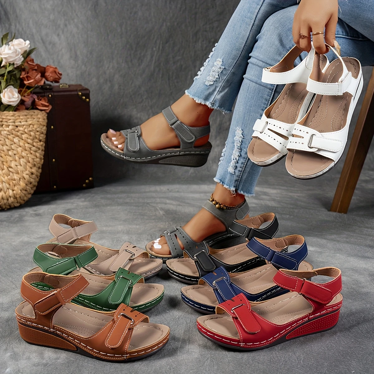Wedge Platform Sandals with Adjustable Strap