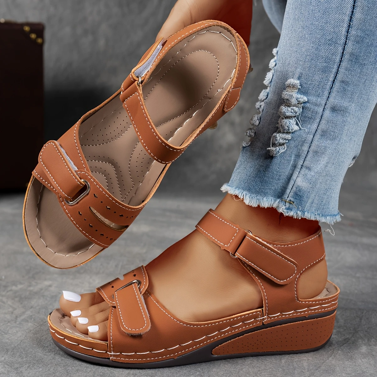 Wedge Platform Sandals with Adjustable Strap